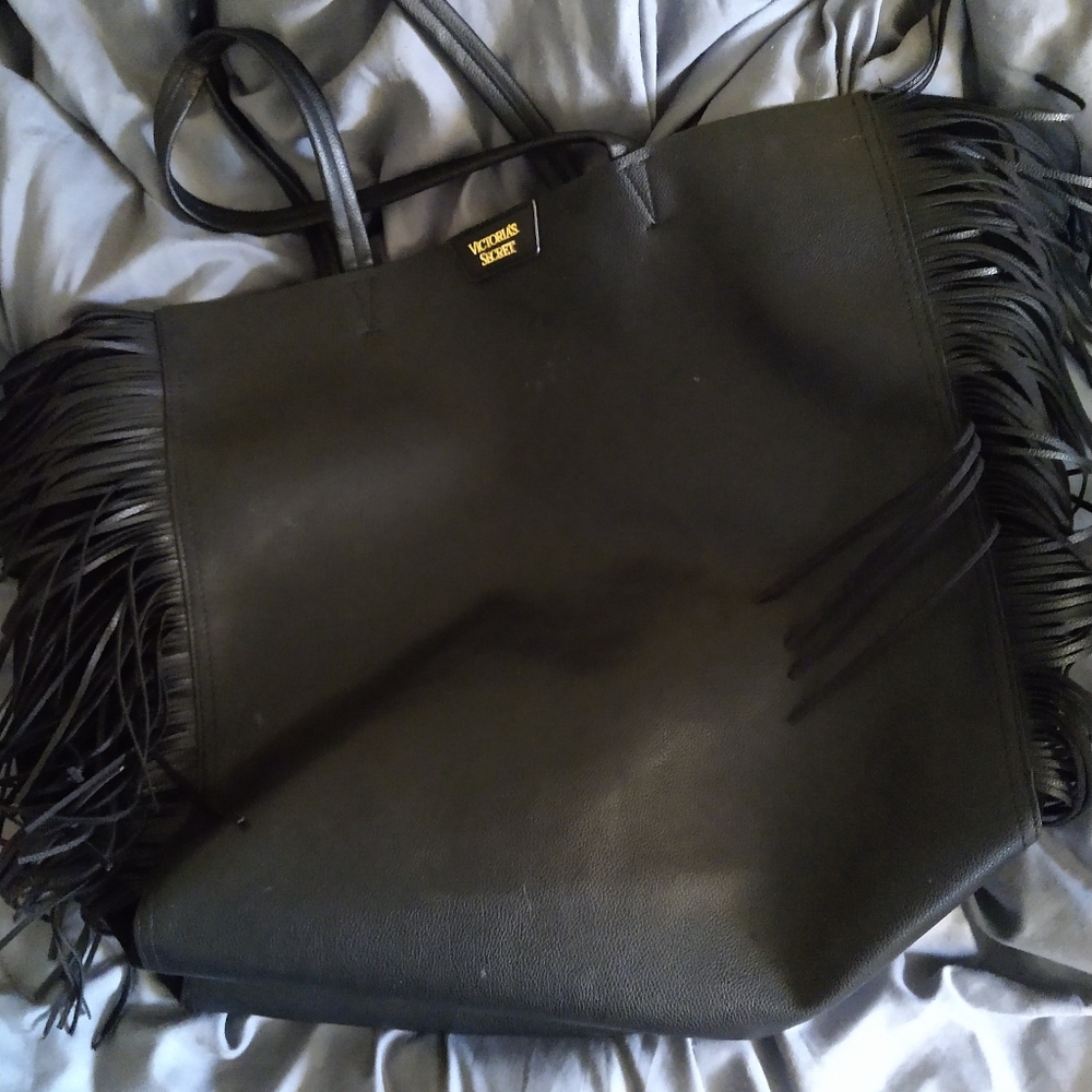 Victoria's Secret Black Fringed Tote Bag - Picture 1 of 4